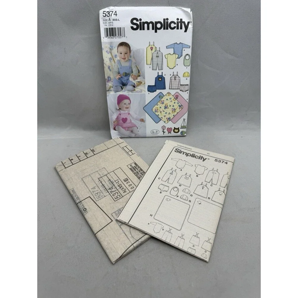 Simplicity 5374 Sewing Pattern  Babies Overalls Jumper Bib Hat Blanket Panties